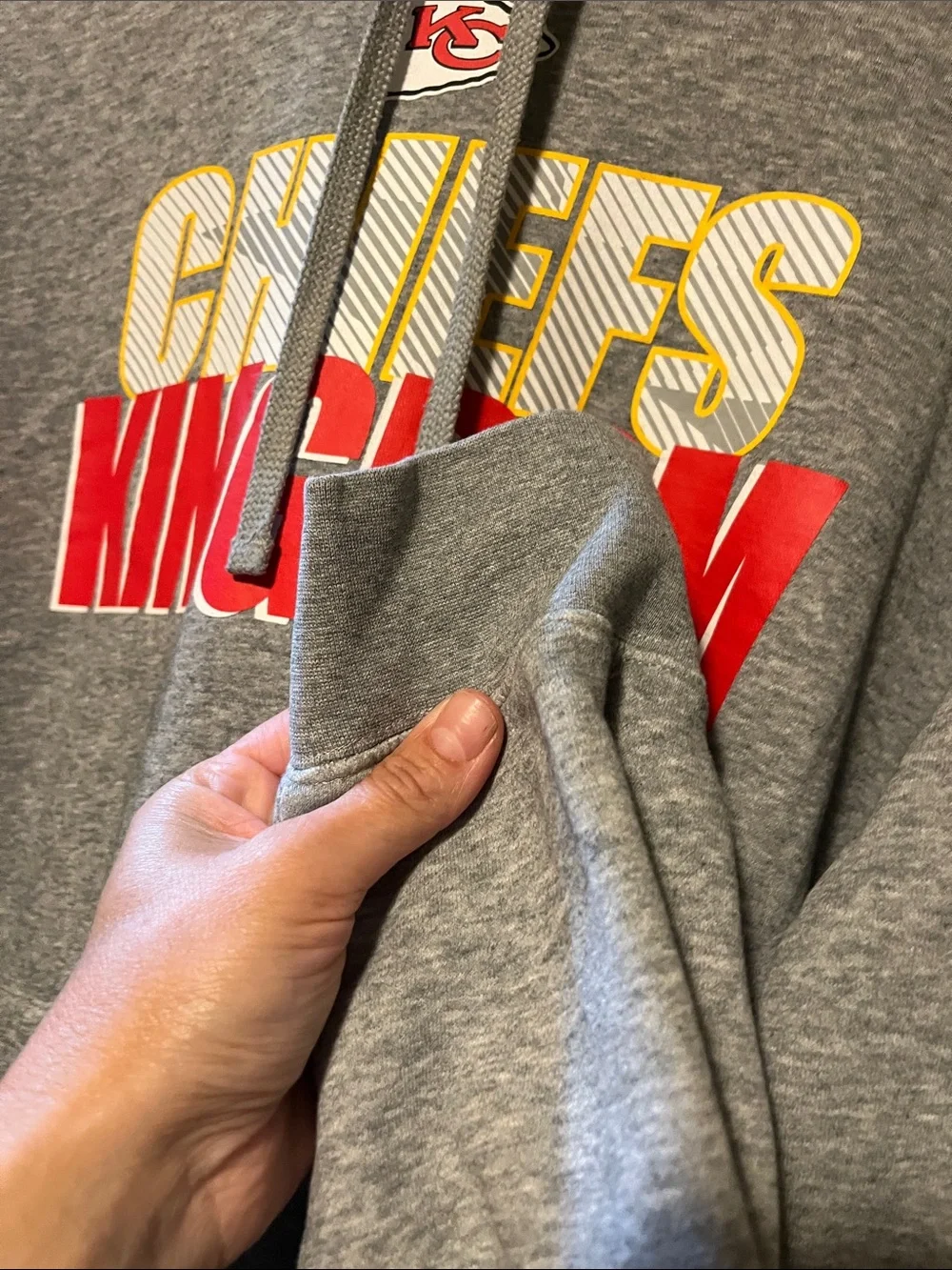 Nike Gray Chiefs Kingdom Crewneck Hoodie with Red & Yellow Graphics